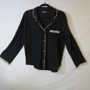 Victoria's Secret Shirt Womens Black Button Up Pajama Top Lace Trim Size Medium